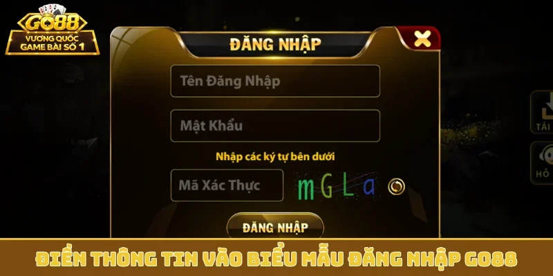 Điền thông tin vào biểu mẫu đăng nhập GO88