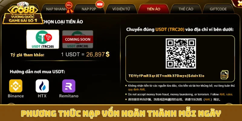 Phương thức nạp vốn hoàn thành mỗi ngày