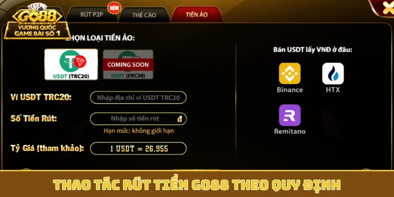 Thao tác rút tiền GO88 theo quy định